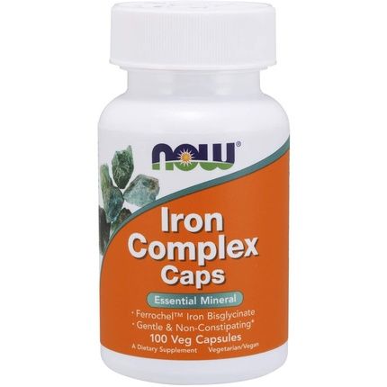 Now Iron Complex Caps Non-Constipating Essential Mineral 100 Veg Capsules