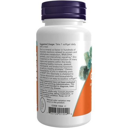 Now Foods Zinc Glycinate 120 Softgels - Image 3