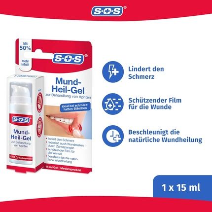 Sos Mouth Healing Gel For Relief Of Pain From Aphthae On Tongue, Oral Mucosa And Lips, Also For Minor Wounds From Braces, Accelerates Healing Process 15Ml