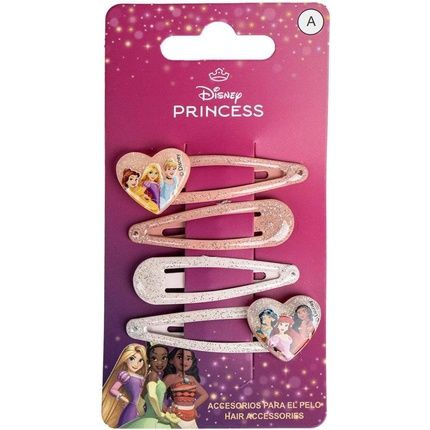 Disney Princess Glittered Hair Snap Clips For Girls 2 Inch Metal Non-Slip Clips