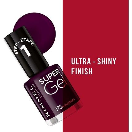 Nail Polish Rimmel London Super Gel Plum Pudding No 064 12Ml - Image 3