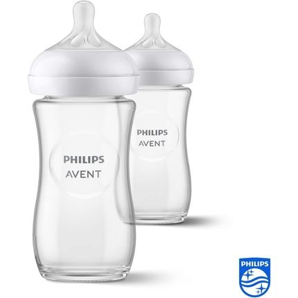 Philips Avent Natural Response Glass Baby Bottle 240Ml Bpa Free For Newborn Babies 1 Month+ - Pack Of 2