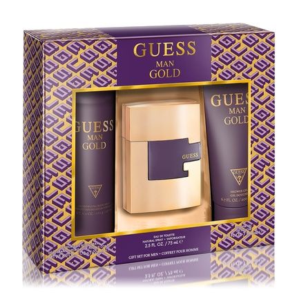 Guess Gold Man Eau De Toilette - Cologne Spray 2.5 Fl. Oz., Deodorizing Body Spray 6.0 Oz., & Shower Gel 6.7 Fl. Oz.