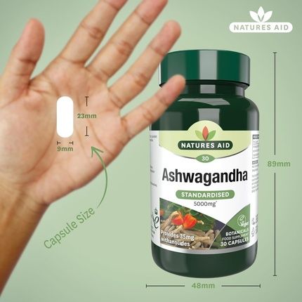 Natures Aid Ashwagandha 5000Mg 30 Tablet Capsules High Strength Root Extract Supplement - Image 3
