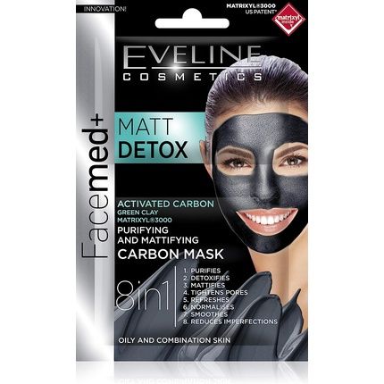 Eveline Facemed Cleansing Mattifying Carbon Mask 8In1 Mat Detox 2X5Ml
