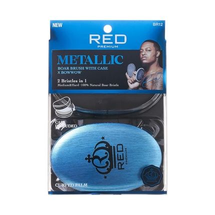 Red Premium Boar Bristles Brush Pocket Wave Brush With Case Bow Wow 360 Wave Brush For Men Medium Hard Curved Brush Blue