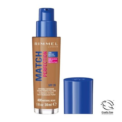 Rimmel Match Perfection 24H Moisture Foundation Spf20 In 400 Natural Beige, 30Ml