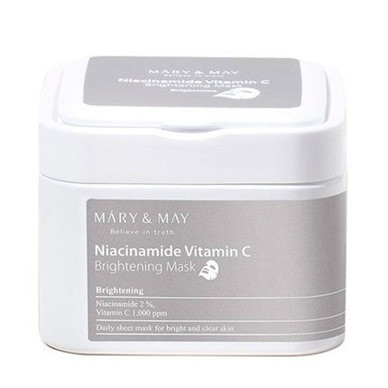 [Mary & May] Niacinamide Vitamin C Brightening Mask 30 Sheets - Korean Skincare With Cica And Ewg Green Ingredients