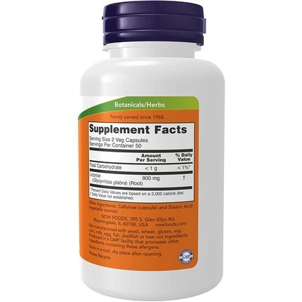 Now Foods Licorice Root 450Mg 100 Capsules - Gluten-Free And Soy-Free