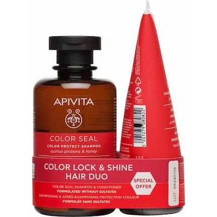 Apivita Color Lock Shine Hair Duo - Shampoo 250Ml And Color Protection Conditioner 150Ml