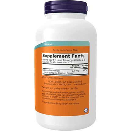 Now Supplements Calcium Citrate Powder Highly Bioavailable Supports Bone Health 8-Ounce