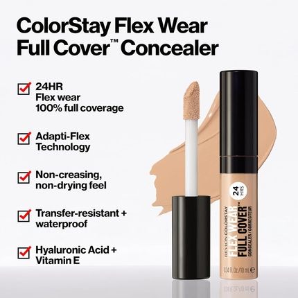 Revlon Colorstay Flex Wear Full Cover Non-Creasing Concealer With Hyaluronic Acid And Vitamin E 0.34 Fl Oz 050 Medium Deep - Image 3