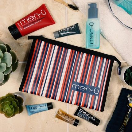 Men-U Ultimate Travel Kit Men'S Toiletries Set With Grooming Products In A Stripes Toiletry Bag