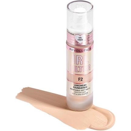 Revolution Beauty London Irl Filter Longwear Foundation Medium To Full Coverage Matte Finish 16 Hour Wear F2 Fair Light Skin Tones 23Ml