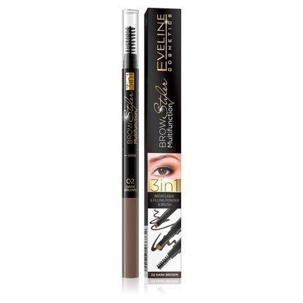 Eveline Brow Multifunction 3 In 1 Brow Liner Filling Powder & Brush 02 Dark Brown