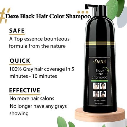 Dexe Black Hair Shampoo 400Ml Instant Hair Darkening Dye For Men And Women - Image 3