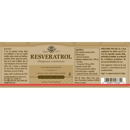 Solgar Resveratrol 100Mg Vegetable Capsules - Heart Health Friendly - For Daily Wellbeing - Image 3
