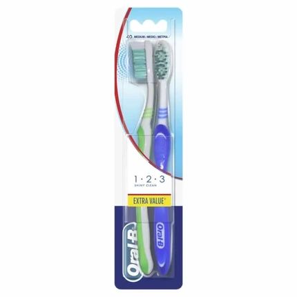 Oralb Shiny Clean Toothbrush Medium 2 Units