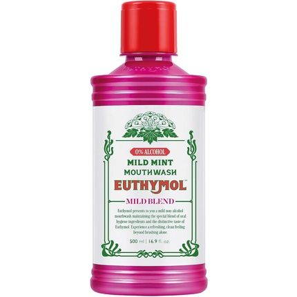 Euthymol Mouthwash Mild Mint 500Ml With Fluoride Alcohol-Free Distinctive Strong Taste Flavor