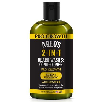 Arlo'S Pro-Growth 2-In-1 Beard Wash And Conditioner Vanilla Sandalwood With Menthol 12Oz