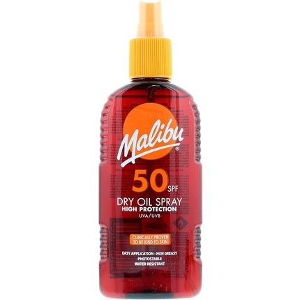 Malibu Sun Spf 50 Non-Greasy Dry Oil Spray For Tanning High Protection Water Resistant 200Ml