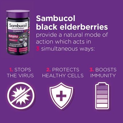 Sambucol Natural Black Elderberry Kids Gummies With Vitamin C 30 Gummies - Image 3