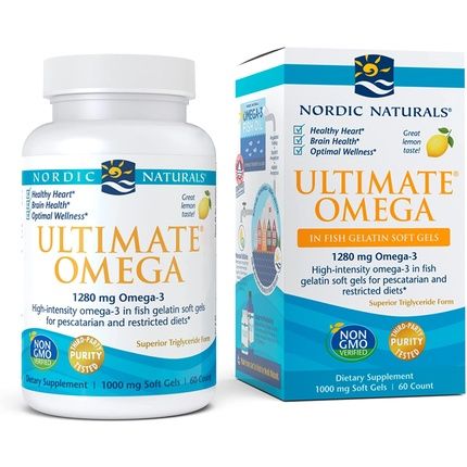 Nordic Naturals Ultimate Omega In Fish Gelatin Lemon Flavor High-Potency Fish Oil Supplement 60 Soft Gels 1280Mg Epa & Dha