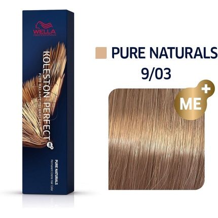 Wella Koleston Perfect Me+ Pure Naturals Permanent Hair Colour Cream, No. 9/03 Light Blonde Natural Gold, 60Ml - Image 3