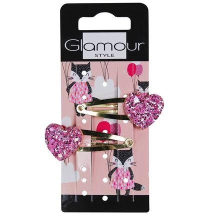 Glamour Kids Hair Clips Hearts 2Pcs - Perfect For Styling Children'S Hair