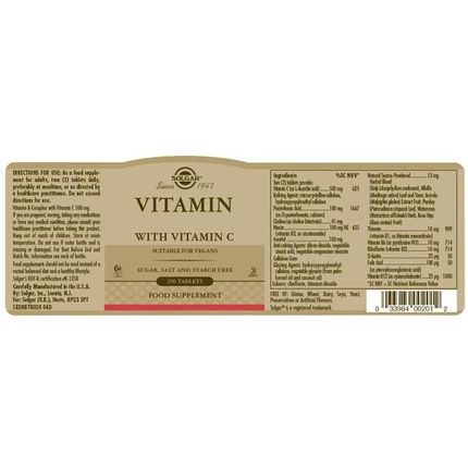 Solgar Vitamin B-Complex With Vitamin C Tablets High Strength Energy Immune And Nervous System Support 250 Tablets - Image 3