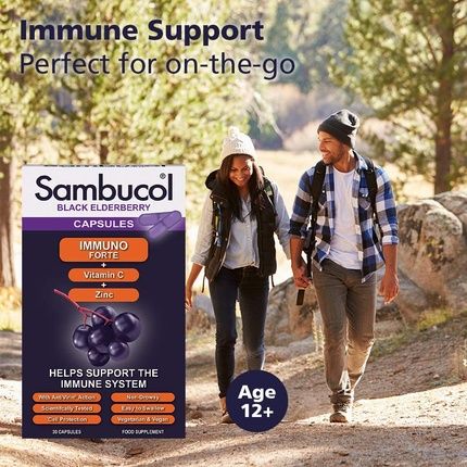 Sambucol Natural Black Elderberry Immuno Forte Capsules With Vitamin C And Zinc 30 Capsules - Image 3
