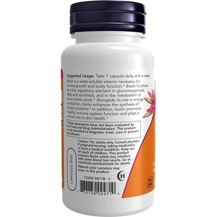 Now Supplements Biotin 5000Mcg Amino Acid Metabolism And Energy Production 60 Veg Capsules - Image 3