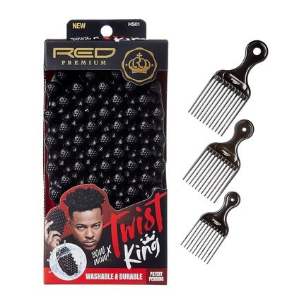 Red By Kiss Bow Wow X Twist King Premium Luxury Twist Styler Brush With 3Pcs Plastic Styling Piks Durable Washable Afro Curl Sponge Racket For Barbers And Daily Use Ideal For Curly Coiled 4C Hair Twist King Set