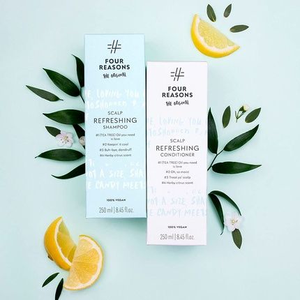 Four Reasons Original Scalp Refreshing Tea Tree Oil Shampoo Anti-Itch For Flaky Oily Scalp And Dandruff 100% Vegan Cruelty Free Cooling 8.45 Fl.Oz