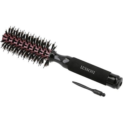 T4B Lussoni Round Wood Styling Hair Brush For Styling Short Hair And Ponytail Made Of Boar Bristles And Nylon Pins With Ceramic Coating Black 22Mm - Image 3