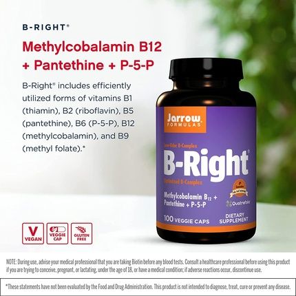 Jarrow Formulas B-Right Low-Odor Vitamin B-Complex Formula 100 Veggie Caps - Image 3