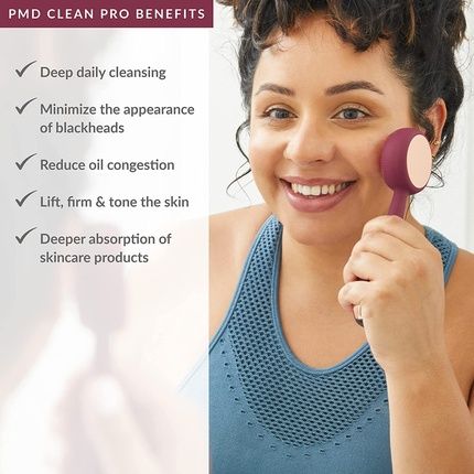 Pmd Clean Pro Smart Facial Cleansing Device With Silicone Brush And Activewarmth Anti-Aging Massager Berry