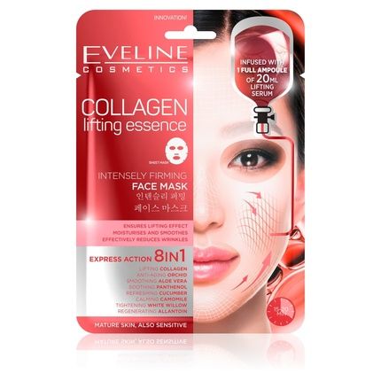 Eveline Cosmetics Collagen Essence Lifting Sheet Mask 8-In-1 Korean Formula