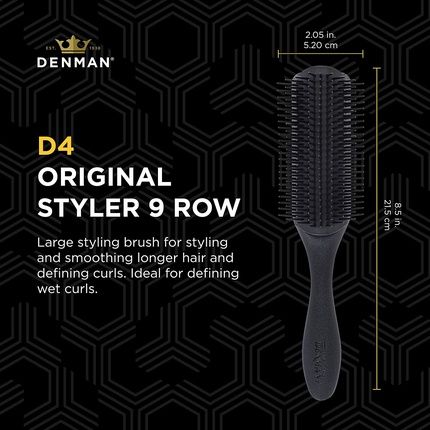 Denman Hair Brush With 9 Rows Of Bristles Black