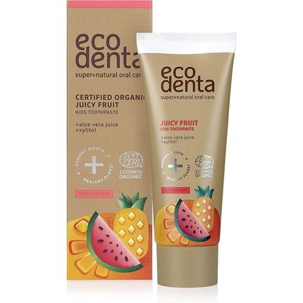 Ecodenta Kids Toothpaste Fluoride Free Certified Organic Juicy Fruit Natural Childrens Tooth Paste Bubblegum Taste 75Ml