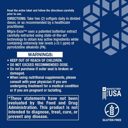 Life Extension Migra-Eeze Butterbur Root Extract With Vitamin B2 & Ginger Supplement 60 Softgels - Image 3