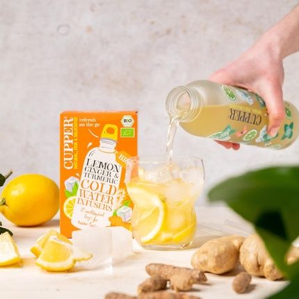 Cupper Organic Cold Water Infusers Lemon, Ginger & Turmeric 10 Unbleached Tea Bags - Image 3