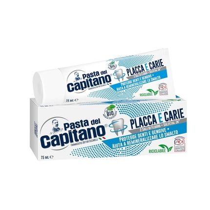 Pasta Del Capitano Bio Toothpaste Plaque & Cavities Ensures Thorough Cleaning Protects Teeth And Gums Ideal Solution Against Plaque And Cavities 100% Made In Italy 75Ml White Tube