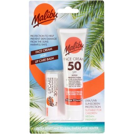 Malibu Sun Duo Pack Spf 50 Face Cream Sunscreen And Spf 30 Lip Balm Protection 40Ml And 5G