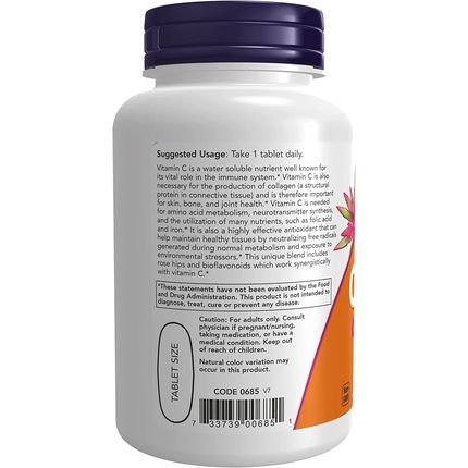 Now Vitamin C-1000 With Rose Hips Bioflavonoids 100 Tablets - Image 3