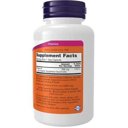 Now Foods Dry E400 D Alpha Tocopheryl 100 Vegetarian Capsules