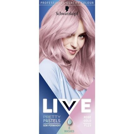 Schwarzkopf Live Pretty Pastels Semi-Permanent Pink Hair Dye Lasts Up To 8 Washes Rose Gold P123 1 Count