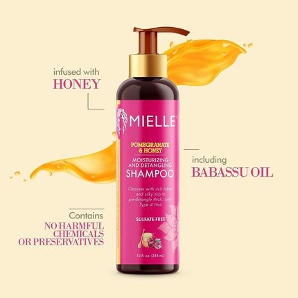 Mielle Organics Pomegranate & Honey Moisturizing Detangling Sulfate-Free Shampoo For Type 4 Curly Hair 355Ml - Image 3