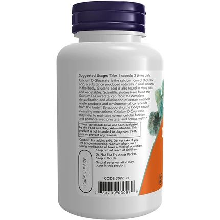 Now Calcium D-Glucarate 500Mg Detoxification Support 90 Veg Capsules - Image 3