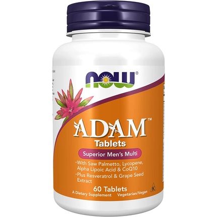 Now Adam Men'S Multivitamin With Saw Palmetto, Lycopene, Alpha Lipoic Acid, Coq10, Resveratrol & Grape Seed Extract 60 Tablets